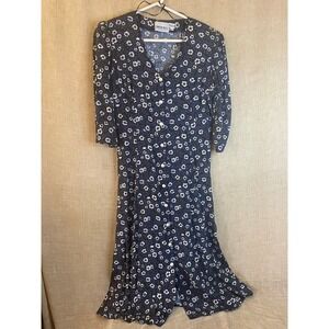 Vintage 90s Caroline Wells Dress Size 10‎ Purple Floral CottageCore Midi